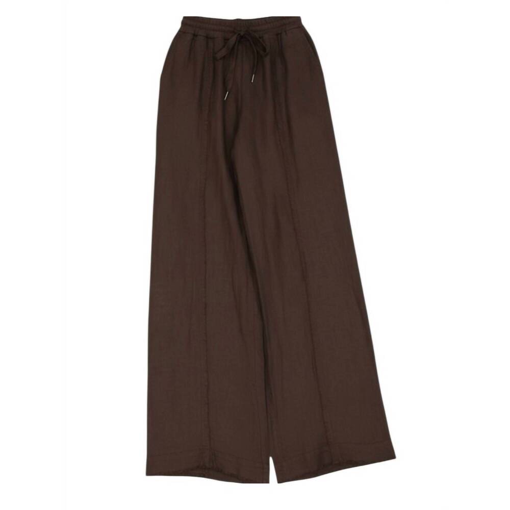 NEW FEMME FATALE women's jackie linen wide leg pants with fringe detail in choco